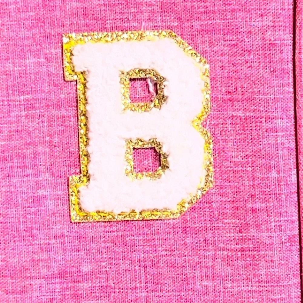 OS Pencil Case Pink Chenille Varsity Letter B Glitter‎ Preppy Pouch